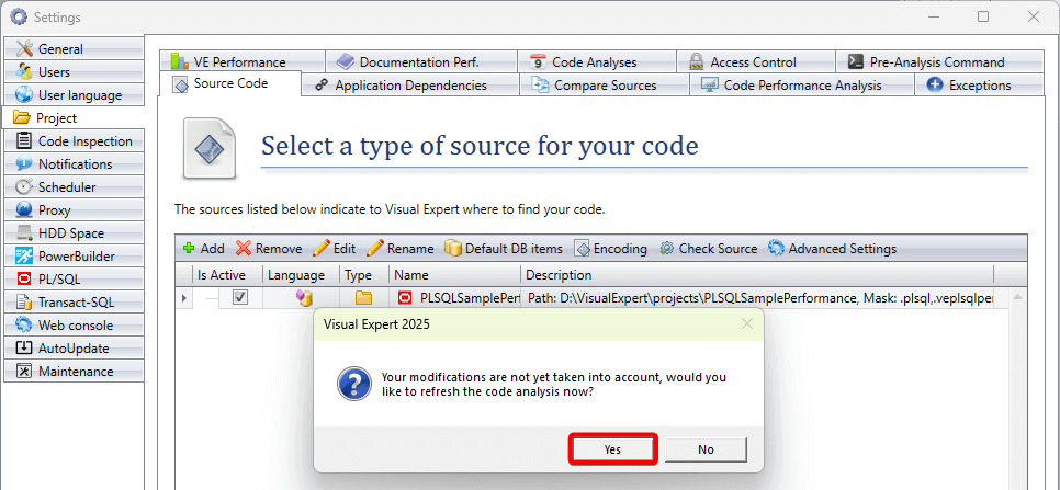 Refresh Oracle code analysis