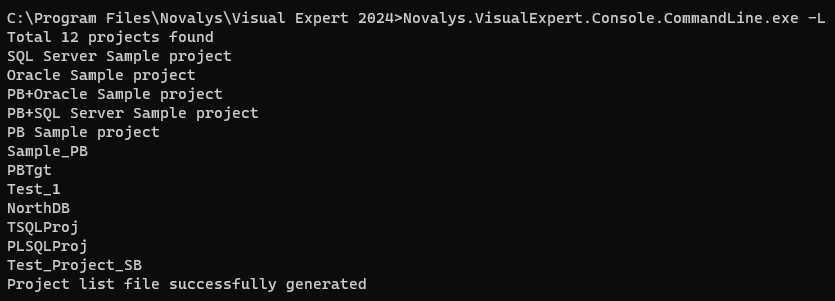 run visual expert from command line - get visual expert projects