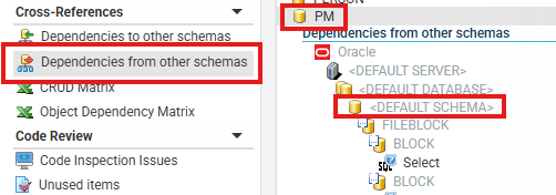 Dependencies from Other Schemas – result view