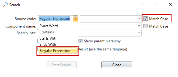 Search in your source code using regular expressions