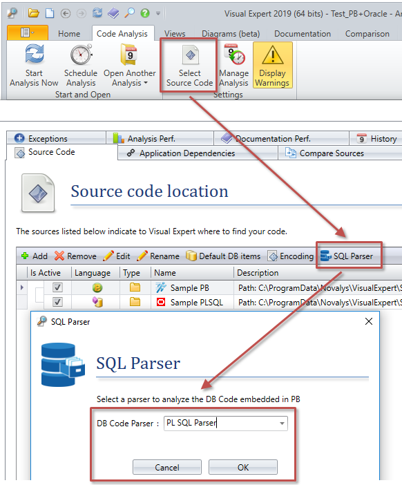 Select a database code parser to analyse sql queries embedded in PowerBuilder
