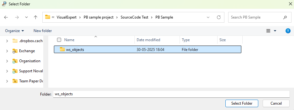 Select appropriate PBL folder