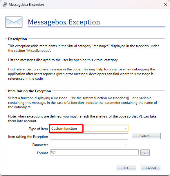 Select Custom Function Exception