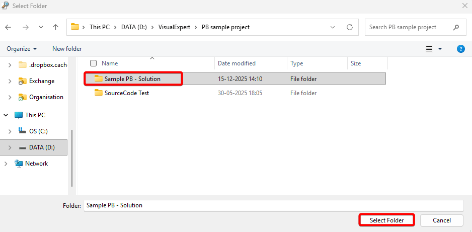 Select PB Solution Folder