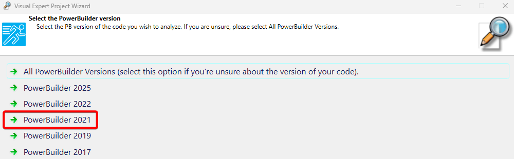 Select your PowerBuilder Version