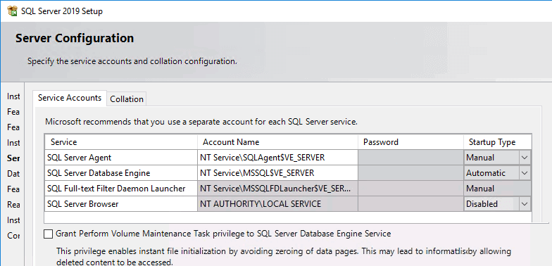 Server Configuration Window