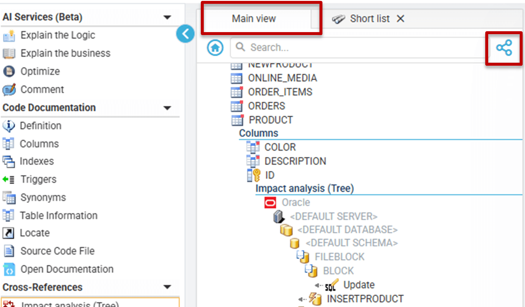 Sharing the Main View in Code Explorer
