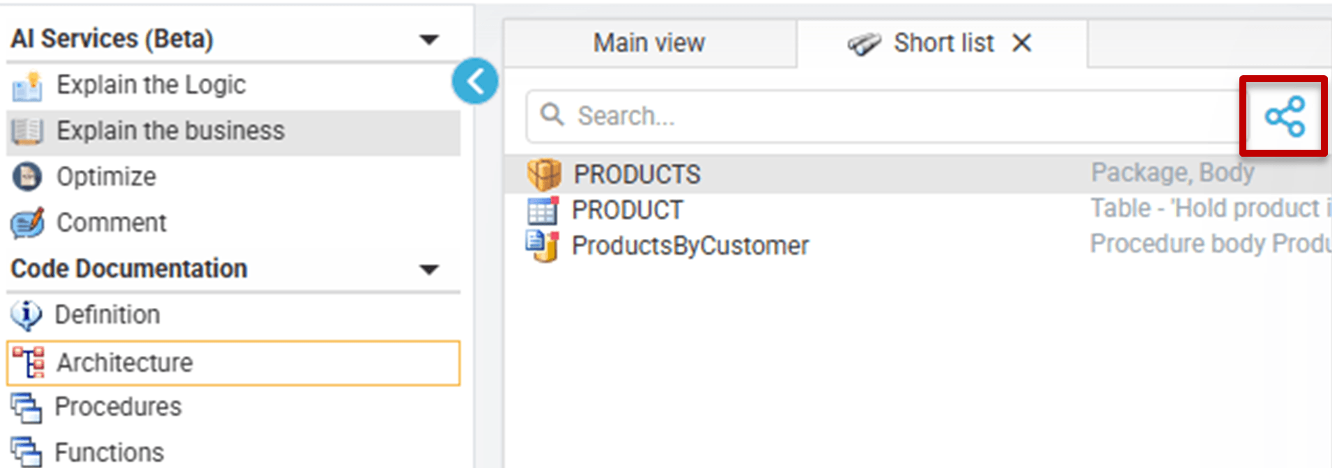 Sharing the Short List in Code Explorer