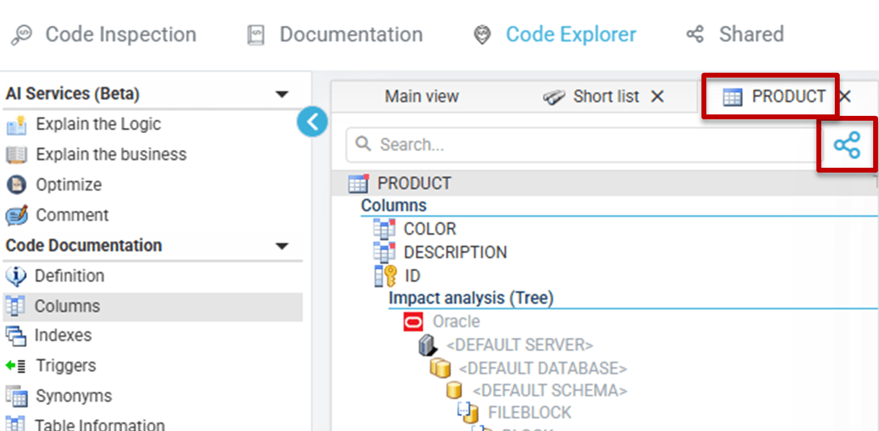 Sharing a View (tab) from Code Explorer