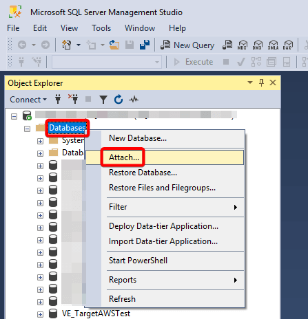 Attach DB in SQL Server Management Studio