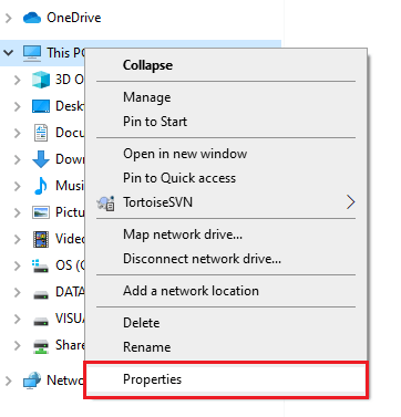 Select Properties in Windows Explorer