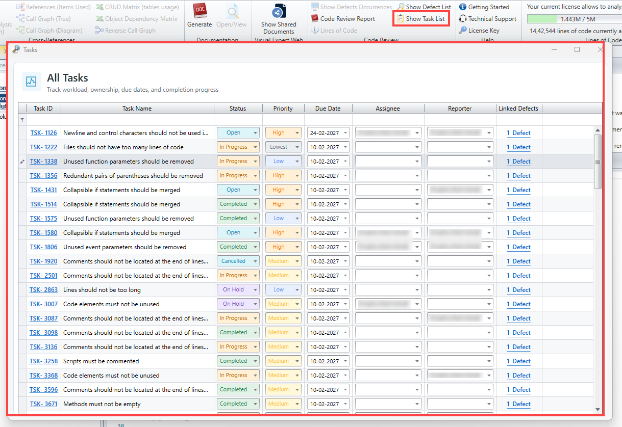 Defect & Task Management in Visual Expert Desktop
