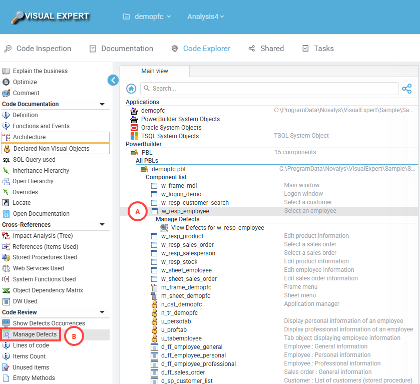 Finding defects from Code Explorer