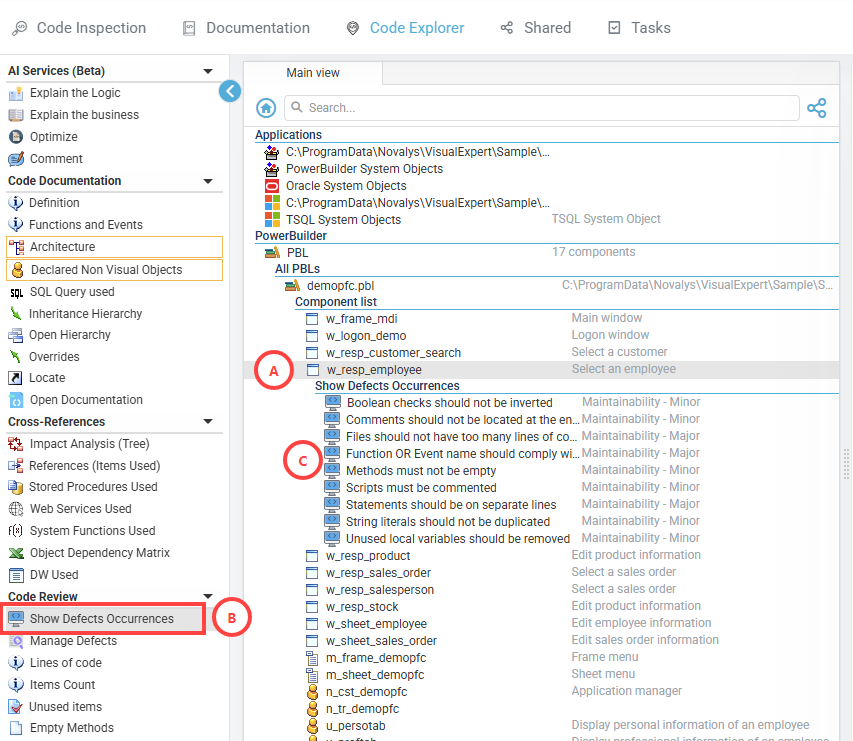 Finding defects from Code Explorer