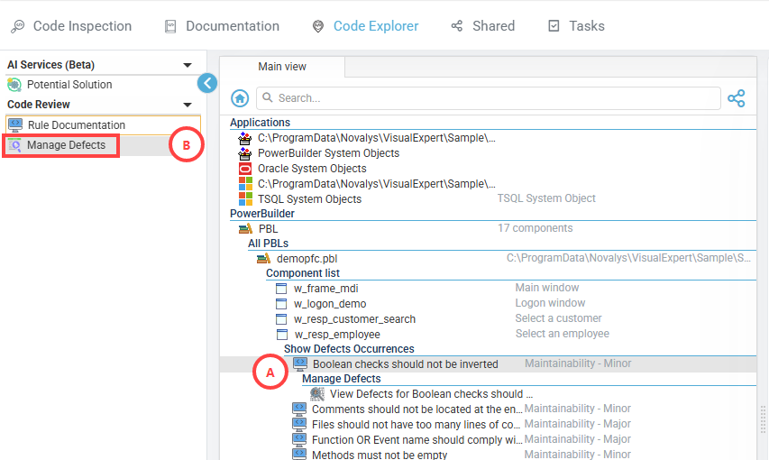 Finding defects from Code Explorer