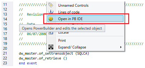 Integration with PB IDE Open code in PB from Visual Expert source code view