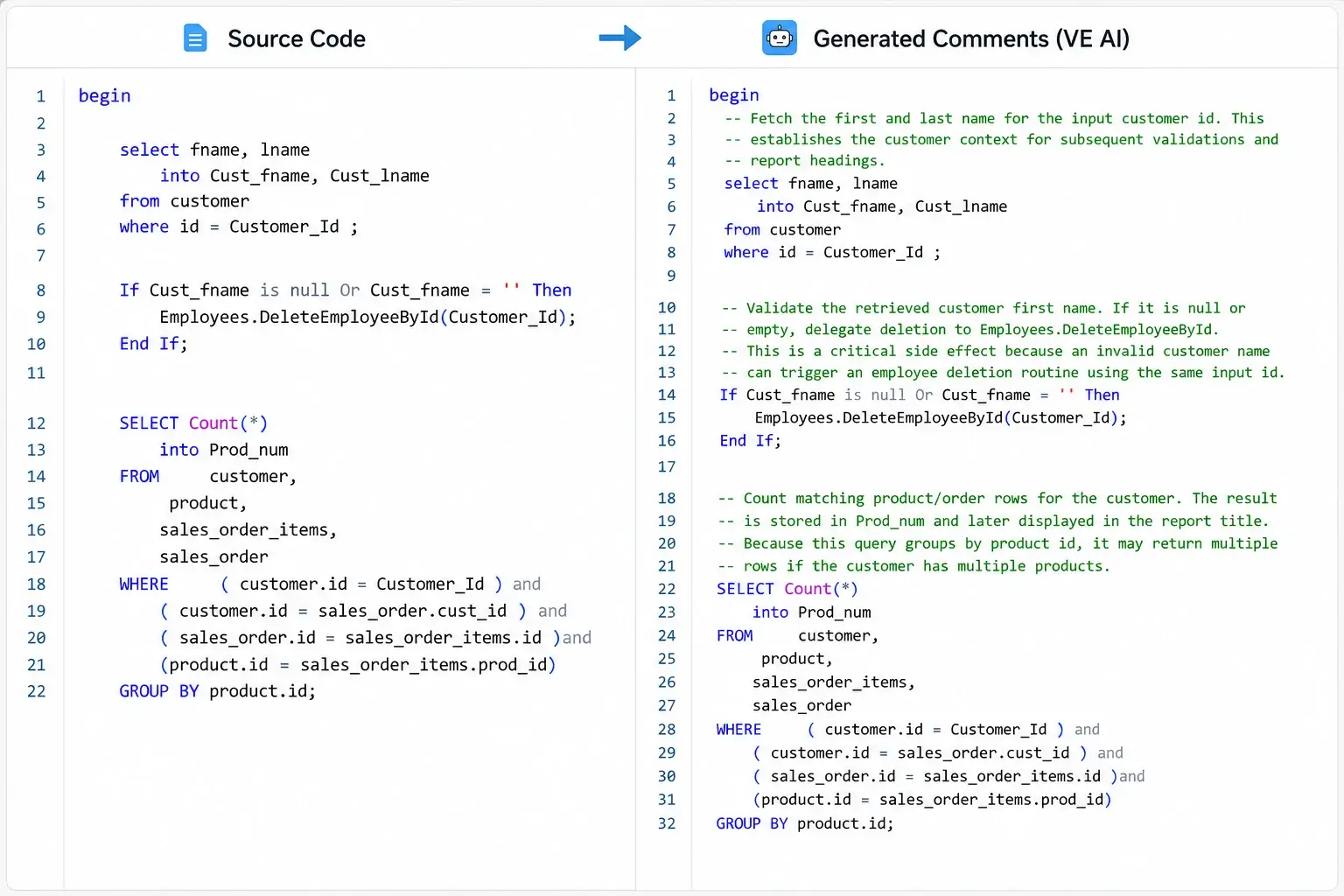 VE AI Comments Sample Code