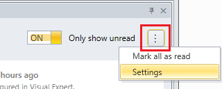 VE Web and VE Desktop – In-app notification panel options menu