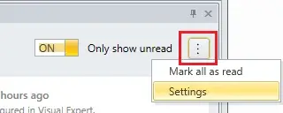 VE Web and VE Desktop – In-app notification panel options menu