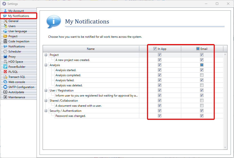 VE Desktop – My Notifications page