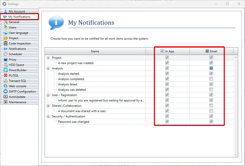 VE Desktop – My Notifications page