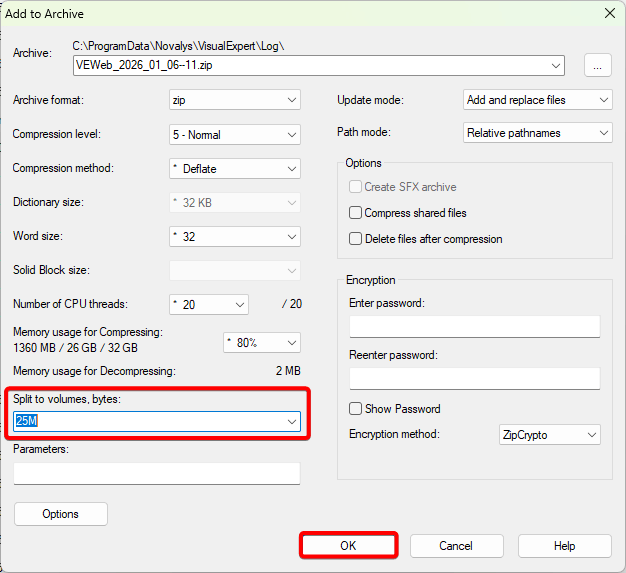 Diviser l’archive en fichiers plus petits