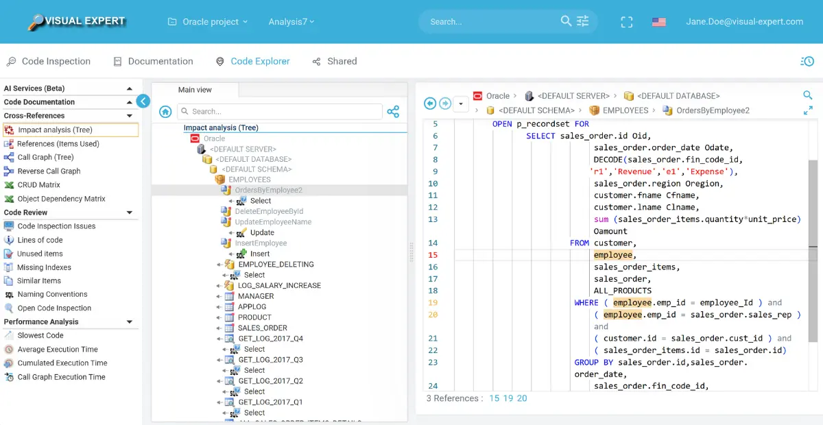 Impact analysis in Visual Expert Web