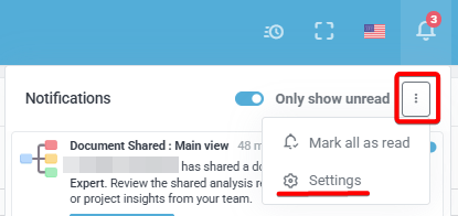 VE Web and VE Desktop – In-app notification panel options menu