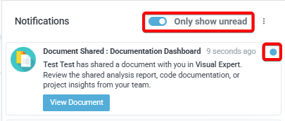 VE Desktop – In-app notification panel with unread toggle