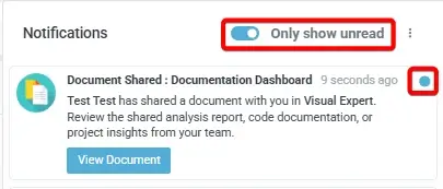 VE Desktop – In-app notification panel with unread toggle