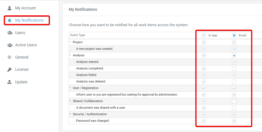 VE Web – My Notifications page