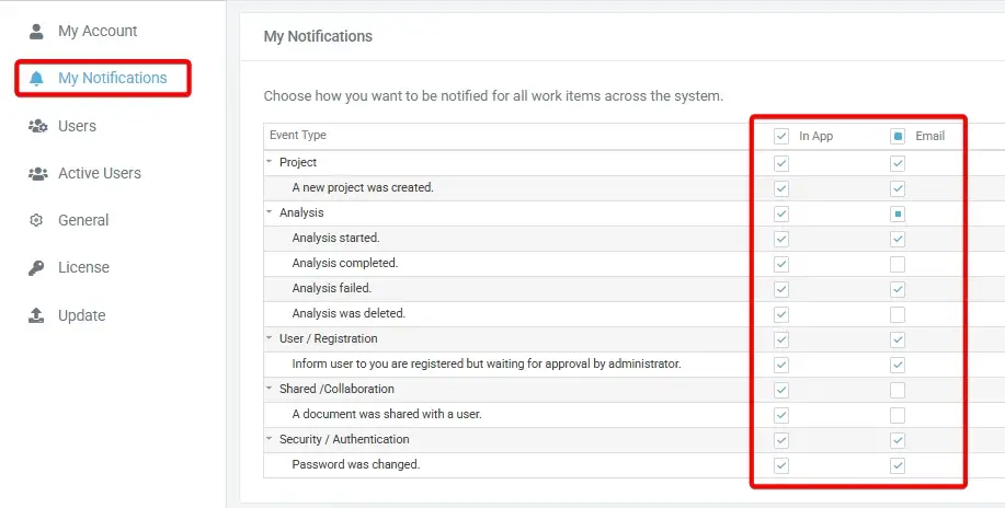 VE Web – My Notifications page