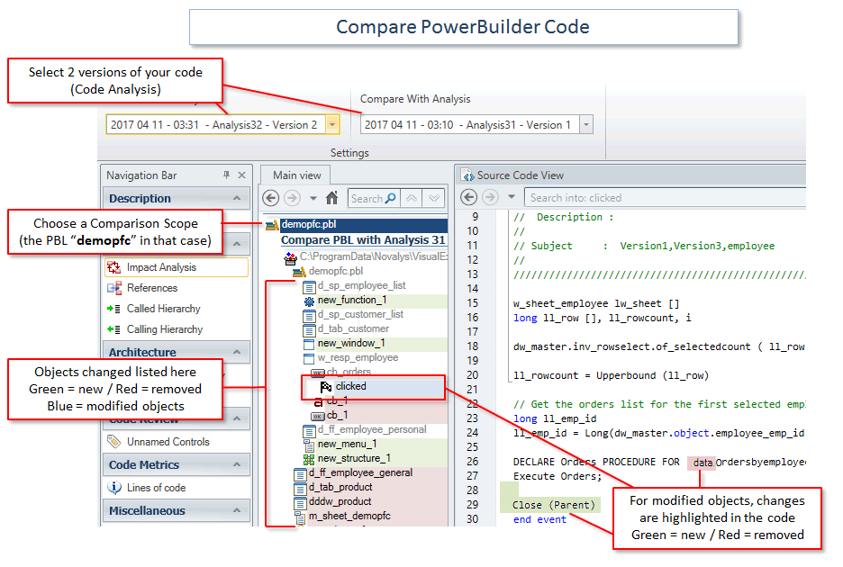 PowerBuilder Code Comparison.