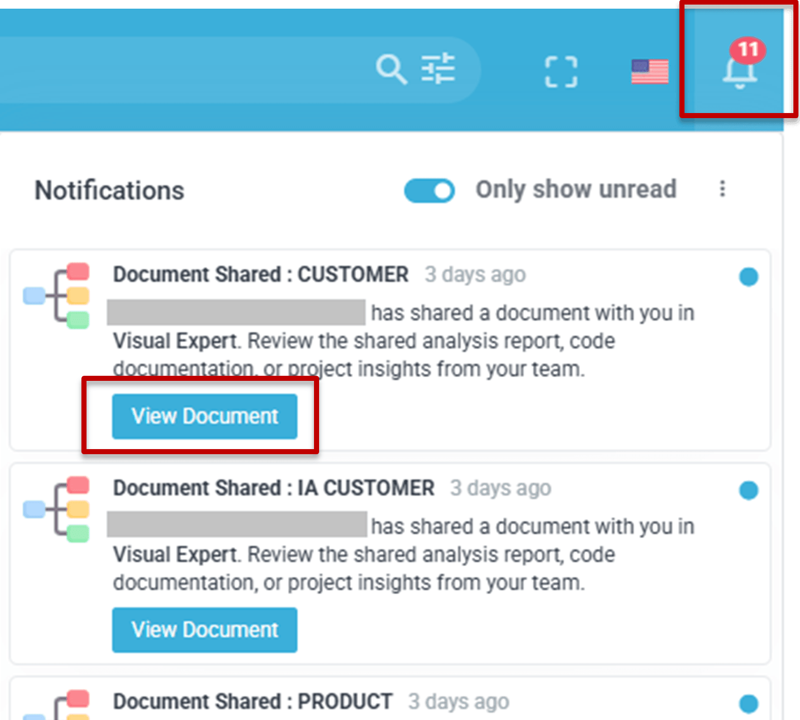 Viewing in-app notifications and opening Shared Documents