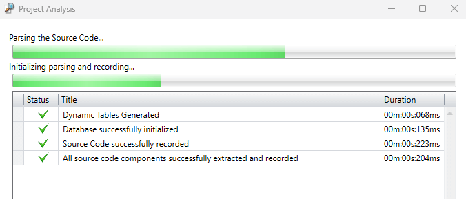 Visual Expert starts project analysis