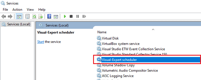 Select Visual Expert Scheduler Service